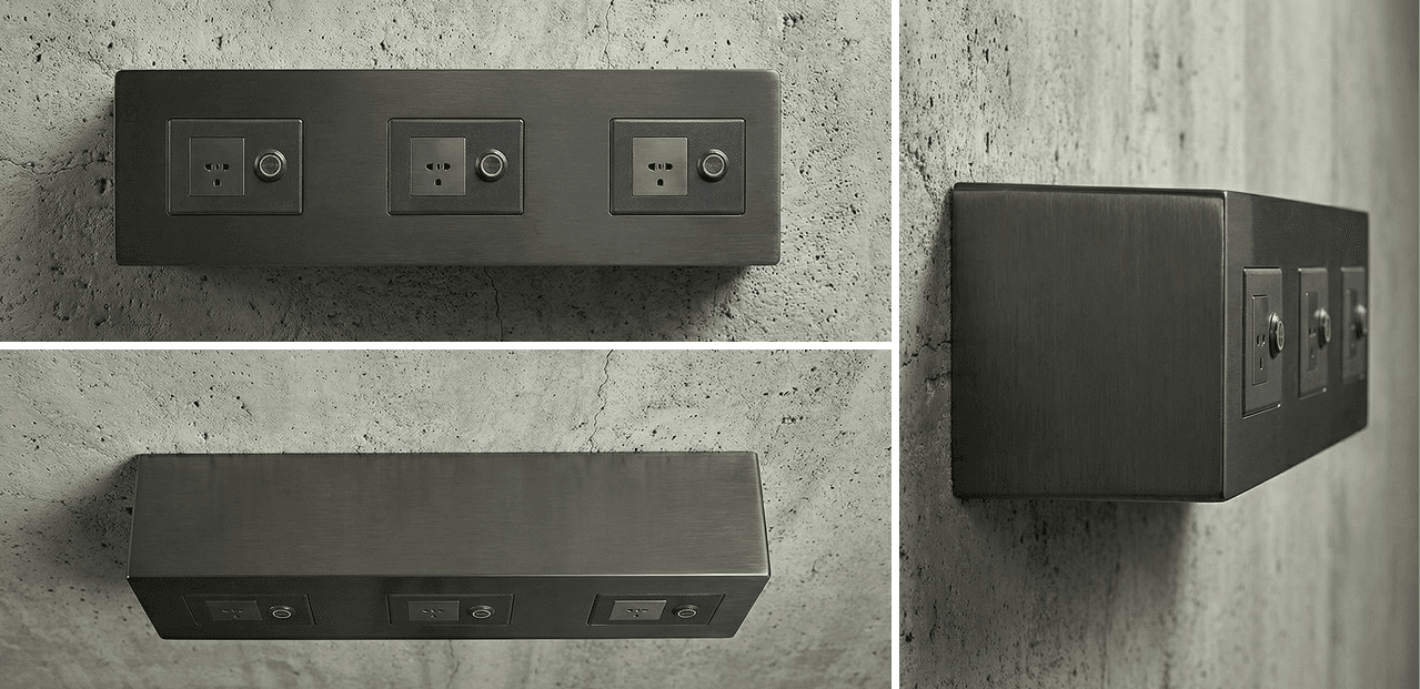 Bikeep Smart Socket — three isometric views showing wall-mounted module from different angles